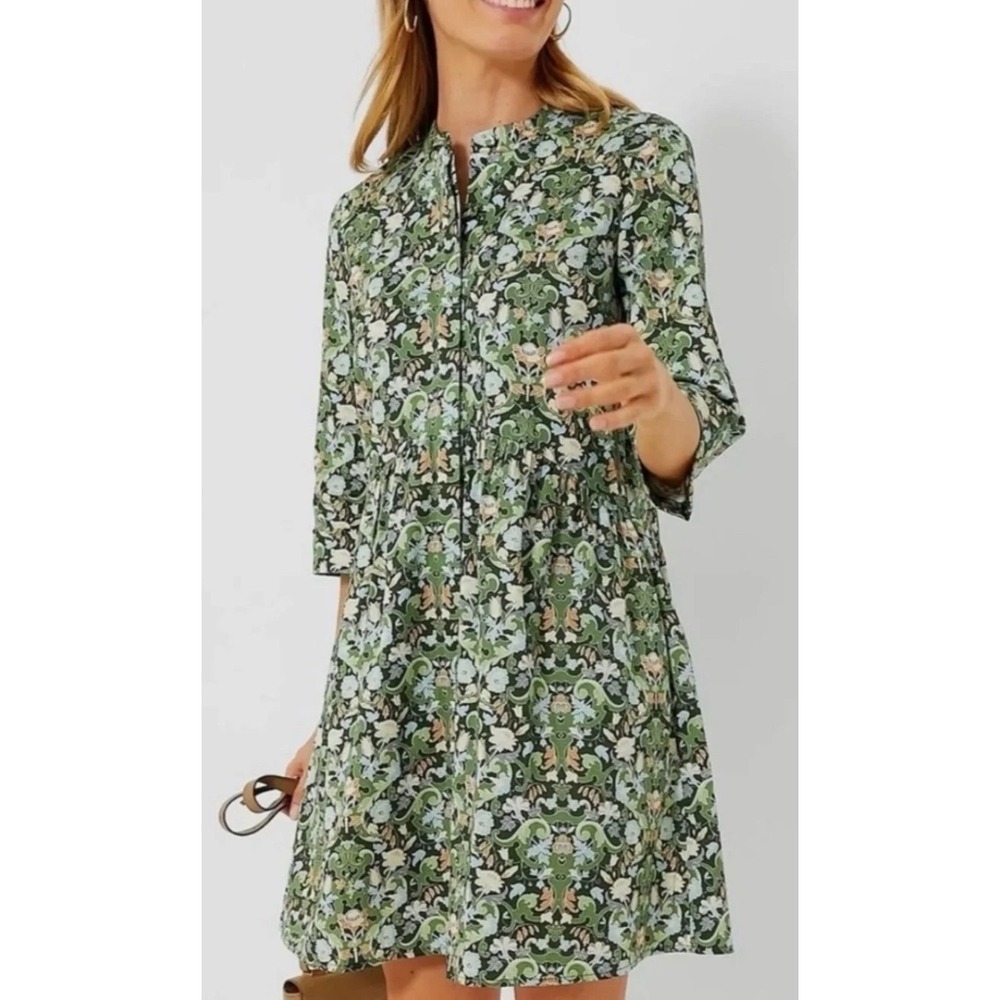 Tuckernuck Sage Green Deco Damask Royal Shirt Dress Womens XL Like New!